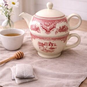 Vintage Red and Cream Teapot Set